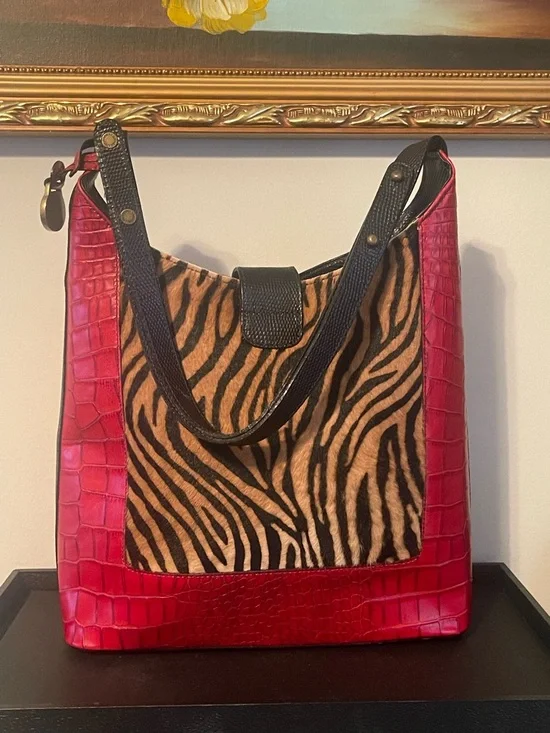 *RARE* Brahmin Burchelli Collection Red Leather & Calf Hair Kendall Bag - Picture 7 of 14